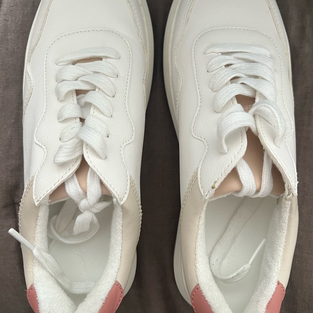 Target White and Pink Sneakers Sleek Design Cushioned Sole